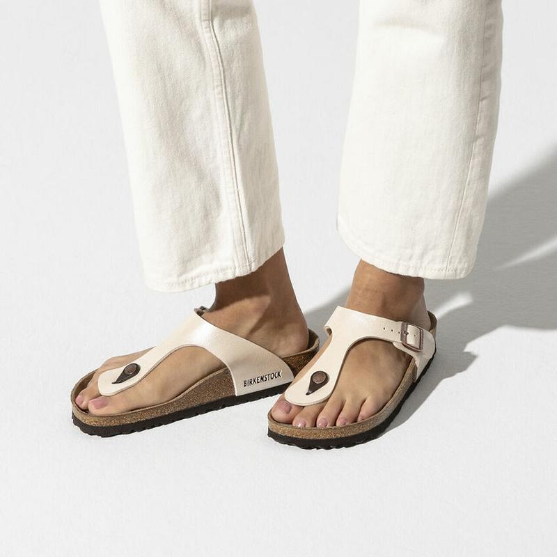 Birkenstock Blonder Birko Flor Gizeh Dame Hvide | DK 429MQZ